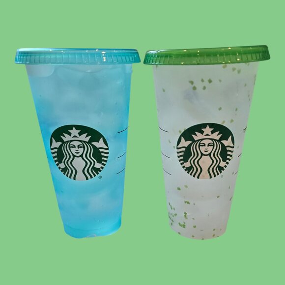 Set 4 Starbucks Reusable Color Changing Confetti 24oz Cold Cups 4 Lids 1 Straw - Picture 5 of 8